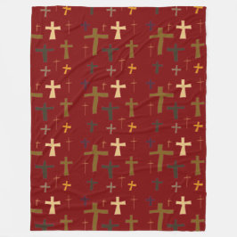 Couverture Polaire Multicolored Christian Crosses Art on Red