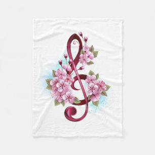 Couverture Polaire Musical treble clef notes with sakura flowers