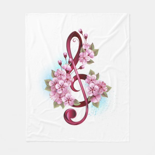 Couverture Polaire Musical treble clef notes with sakura flowers (Devant)
