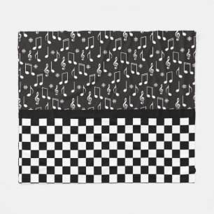 Couverture Polaire Musique et damier noir et blanc