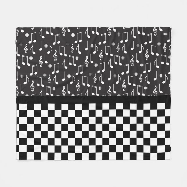 Couverture Polaire Musique et damier noir et blanc (Devant (Horizontal))