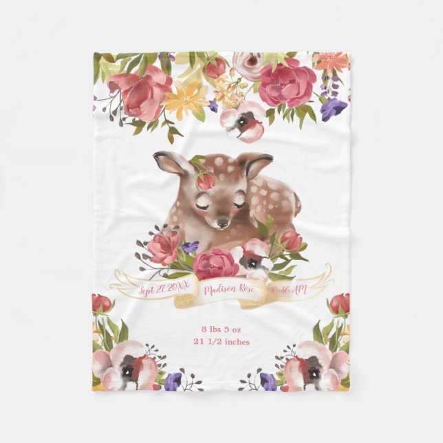 Couverture Polaire Naissance personnalisée du cerf aquarelle (Devant)