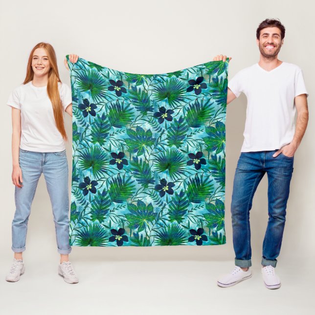 Couverture Polaire Nalani Hawaiian Tropical Garden Turquoise (En situation)