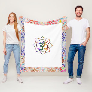 Couverture Polaire Namaste Aum Om & Lotus avec bordure Vintage arc-en