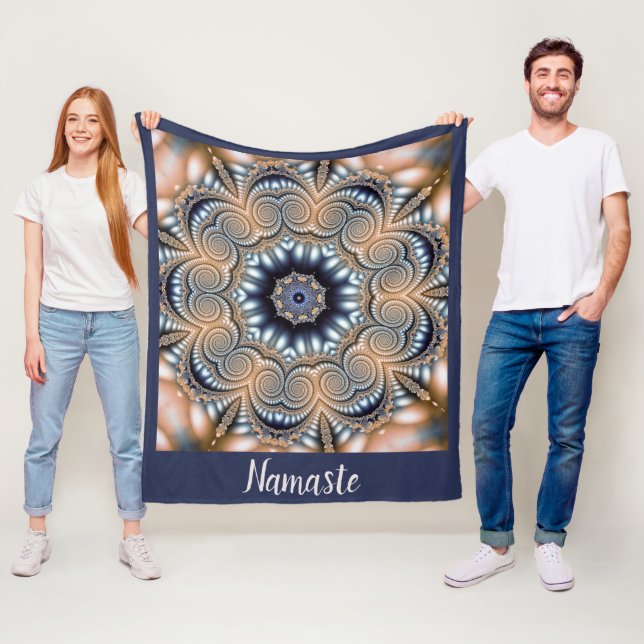 Couverture Polaire Namaste Citation Mandala Gold Blue Spirituelle (En situation)