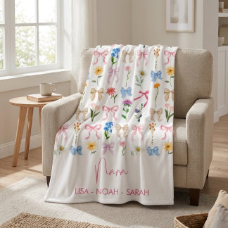 Couverture Polaire Nana Fleurs Tissu Grand-mère Petits-enfants