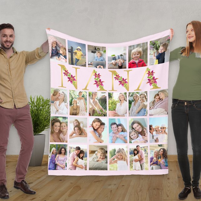 Couverture Polaire Nana Floral Letters 24 Vertical Photo Collage rose (Créateur téléchargé)