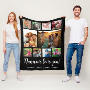 Couverture Polaire Nana We Love You Grandkids 10 Photo Collage noir