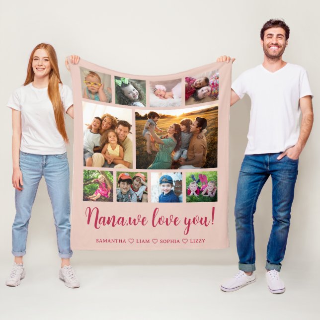 Couverture Polaire Nana We Love You Grandkids 10 Photo Collage rose (En situation)