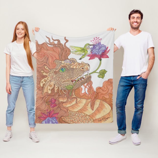 Couverture Polaire Natures Treasures Dragon avec ami colibri (En situation)