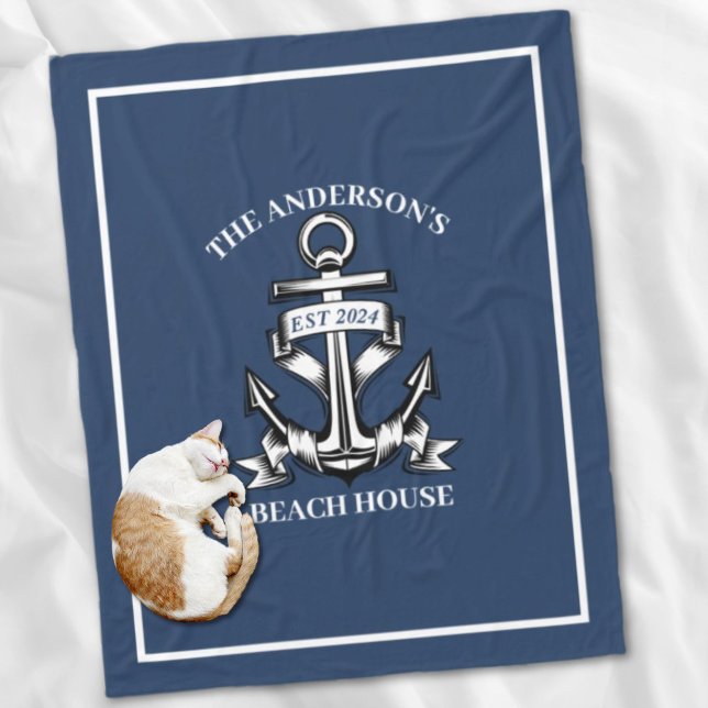 Couverture Polaire Nautical Beach House Nom de famille Est Ship Ancre (Nautical Beach House Family Name Est Ship Anchor Fleece Blanket)