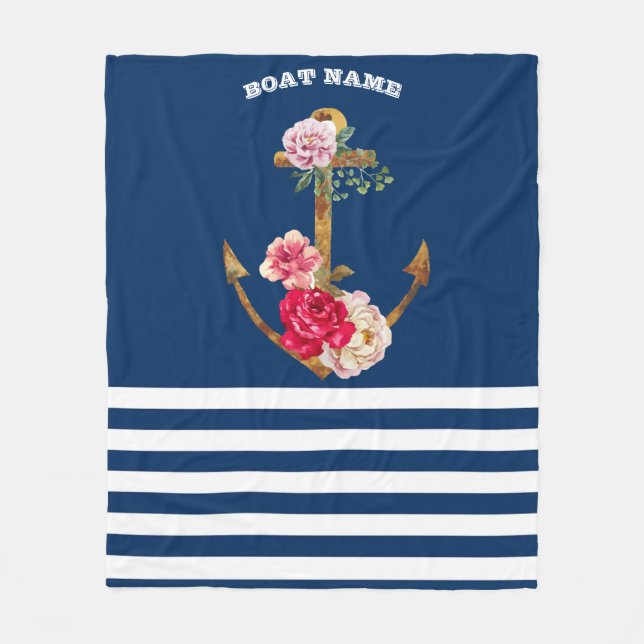 Couverture Polaire Nautique, Fleurs d'Ancres Bleu de marine (Devant)