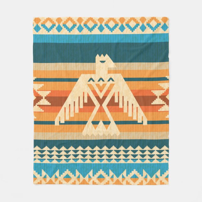 Couverture Polaire Navajo style abstract seamless pattern with eagle  (Devant)