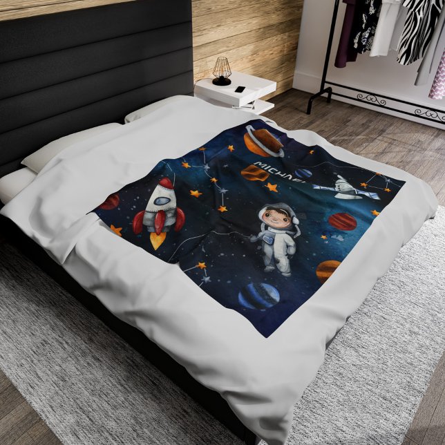Couverture Polaire Navette d'astronaute spatiale personnalisée (Outer Space Astronaut Boy Custom Sherpa Blanket)