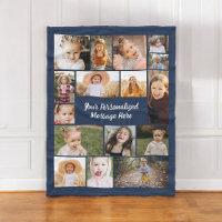 Navy Blue Modern Personnalisé 16 Photo Collage