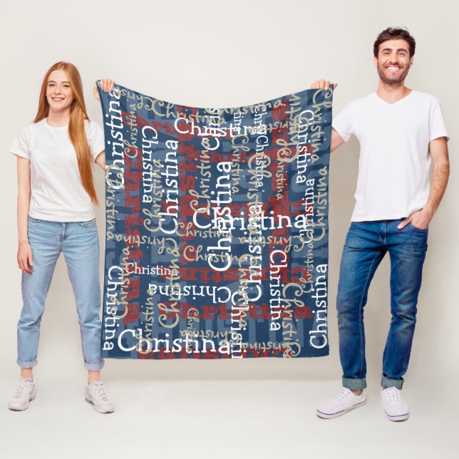 Couverture Polaire Navy Blue Red White Nom Collage Personnalisé (En situation)