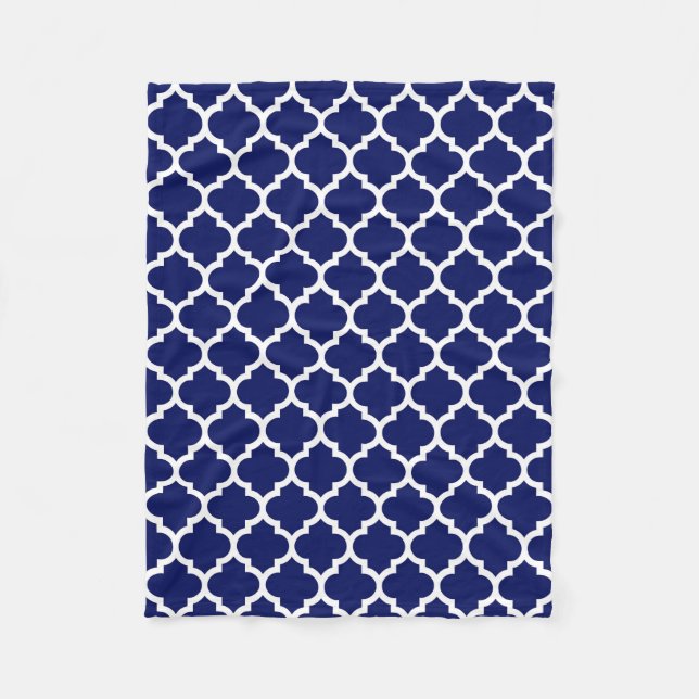 Couverture Polaire Navy Blue White Moroccan Quatrefoil Pattern #5 (Devant)