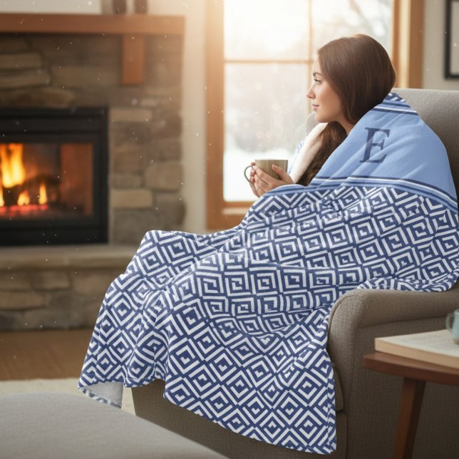 Couverture Polaire Navy Geometric Chevron Monogram Design (Créateur téléchargé)