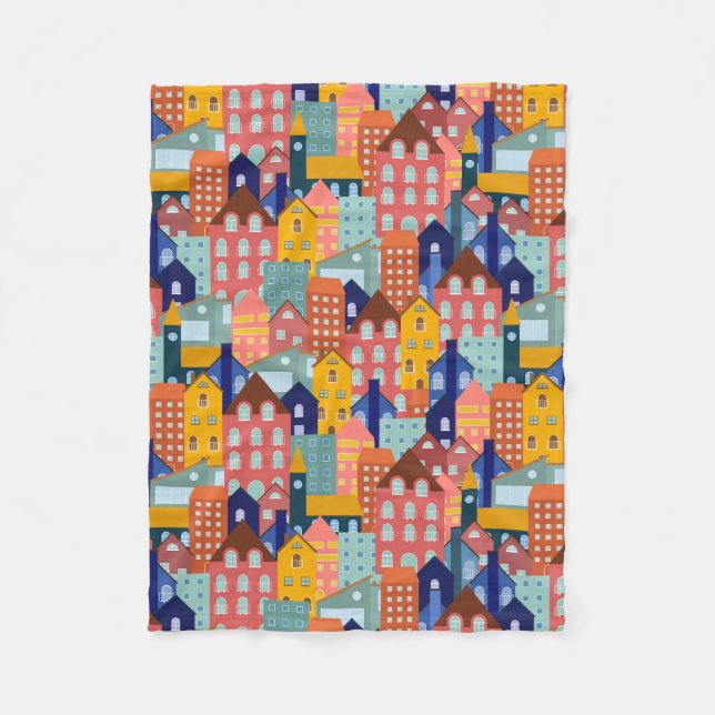 Couverture Polaire Neighborhood Block City Houses Pattern (Devant)