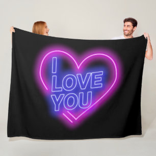 Couverture Polaire Neon brillant Look rose Bleu Saint Valentin Coeur