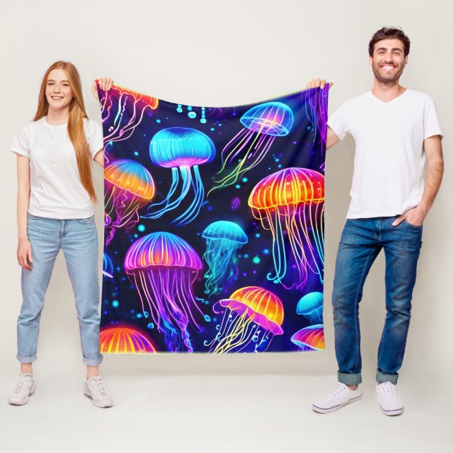 Couverture Polaire Neon Jellyfish Dreams (En situation)