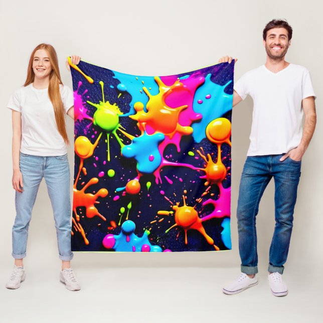 Couverture Polaire Neon Paint Splatter Art Abstrait (En situation)