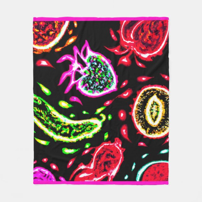 Couverture Polaire Neon Tropical Fruits Motif Art. Acheter Maintenant (Devant)