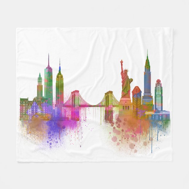 Couverture Polaire New York Skyline - Arc en ciel (Devant (Horizontal))