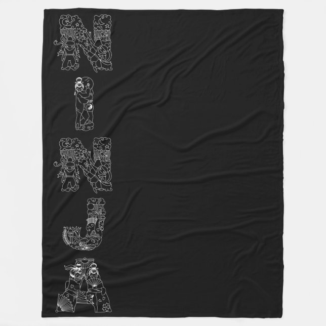 Couverture Polaire Ninja Texte D'Art Blanc Sur Noir (Devant)