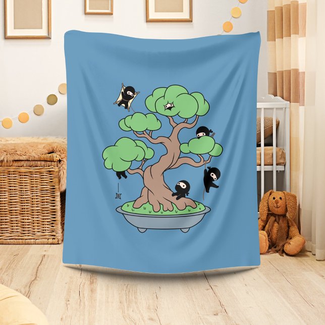 Couverture Polaire Ninjas minuscules dans l'arbre Bonsai en bleu (Créateur téléchargé)