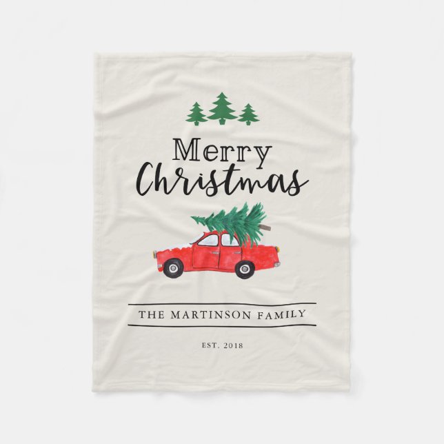 Couverture Polaire Noël agricole | Arbre sur voiture rouge (Devant)