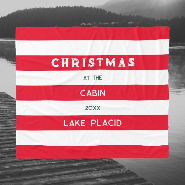 Couverture Polaire Noël Au Cabine Red Nautical Stripe Lake (Créateur téléchargé)