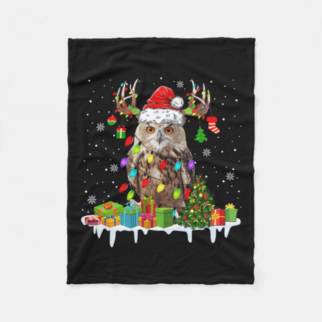 Couverture Polaire Noël Chouette mignonne Lumières de Noël Reindeer P (Devant)