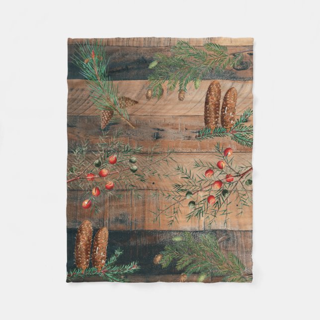 Couverture Polaire Noël Conifères rustiques Bois de pin (Devant)