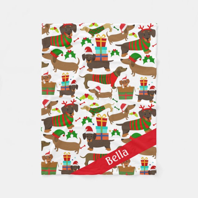 Couverture Polaire Noël Dachshund mignon chien animal (Devant)
