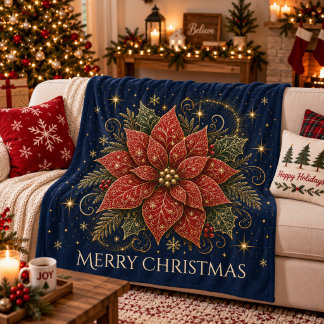 Couverture Polaire Noël dans les Étoiles | Poinsettia