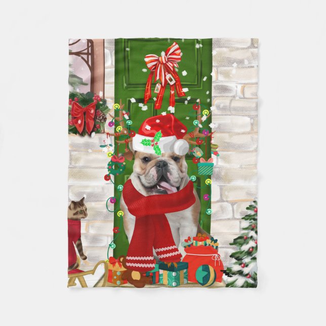 Couverture Polaire Noël de Bulldog anglais (Devant)