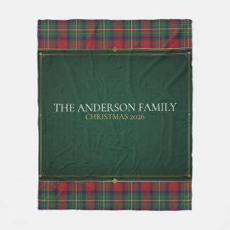 Couverture Polaire Noël de Famille Personnalisé 2026 Tartan Émeraude