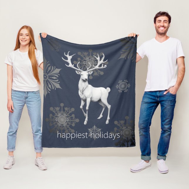 Couverture Polaire Noël des rennes d'ivoire | Bleu (En situation)