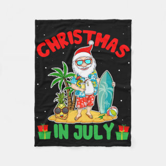 Couverture Polaire Noël d'été en juillet - Père Noël tropical en surf