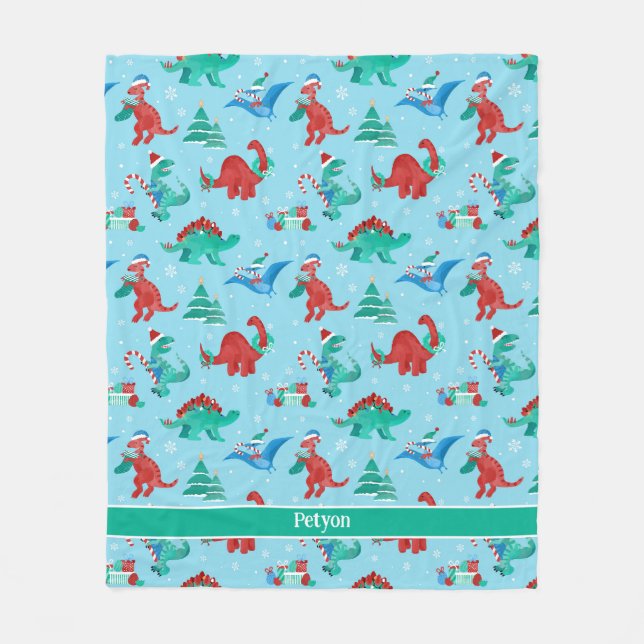Couverture Polaire Noël Dinosaure Enfants Fun Holiday Personnalisé (Devant)