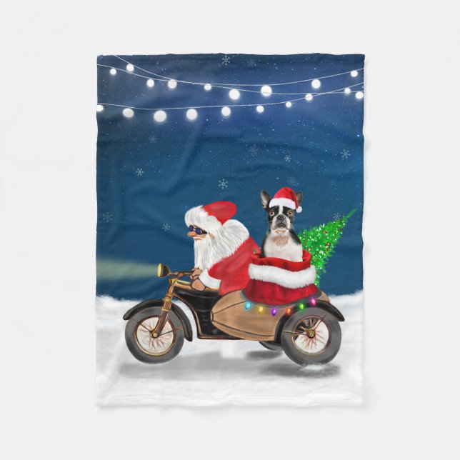 Couverture Polaire Noël du chien de Boston Terrier Santa Claus (Devant)