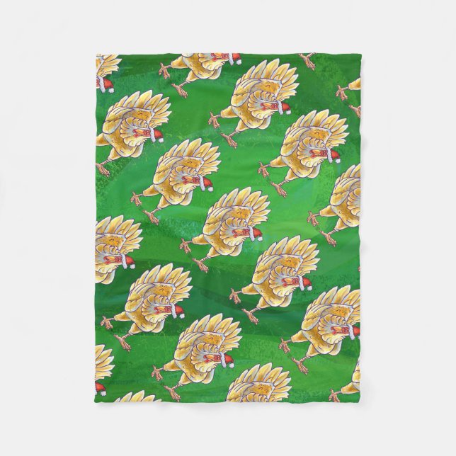 Couverture Polaire Noël Du Poulet Sur Vert (Devant)