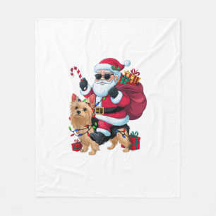 Couverture Polaire Noël Éclairage Père Noël équitation Yorkie Chien N