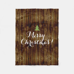 Couverture Polaire Noël en bois vintage de pays Joyeux