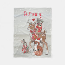 Couverture Polaire Noël Grey Winter Woodland Animal Deer Nom