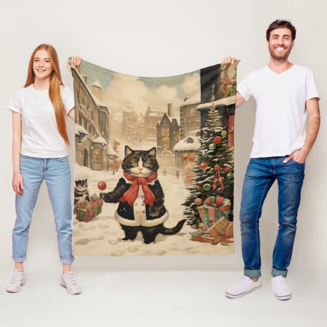 Couverture Polaire Noël Kitty Snowy (En situation)