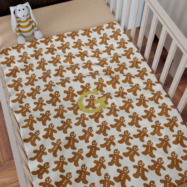 Couverture Polaire Noël Pain d'épices Motif Enfants Vacances (A fun and festive gingerbread man pattern with space for your initial)