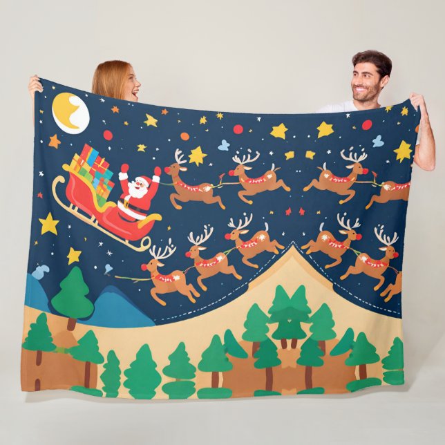 Couverture Polaire Noël Père Noël Reindeer Arrive En Ville (En situation)