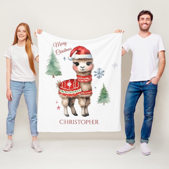 Couverture Polaire Noël personnalisé Cute Llama (En situation)